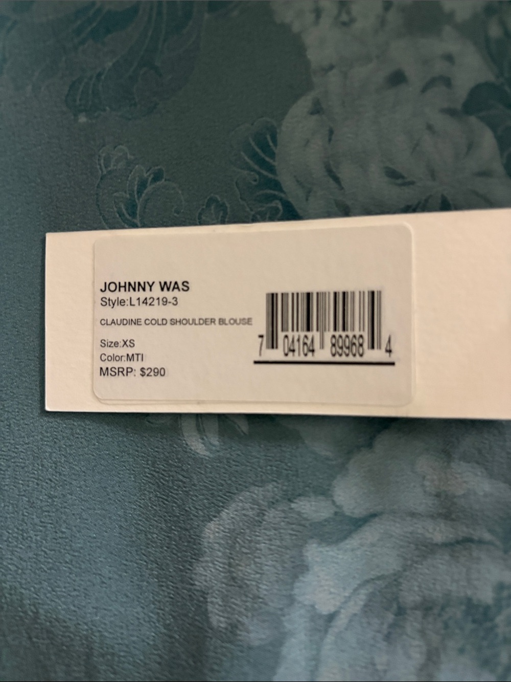 Johnny Was Jade Teal Floral cut out Ruffle-Sleeve Blouse - Picture 3 of 4